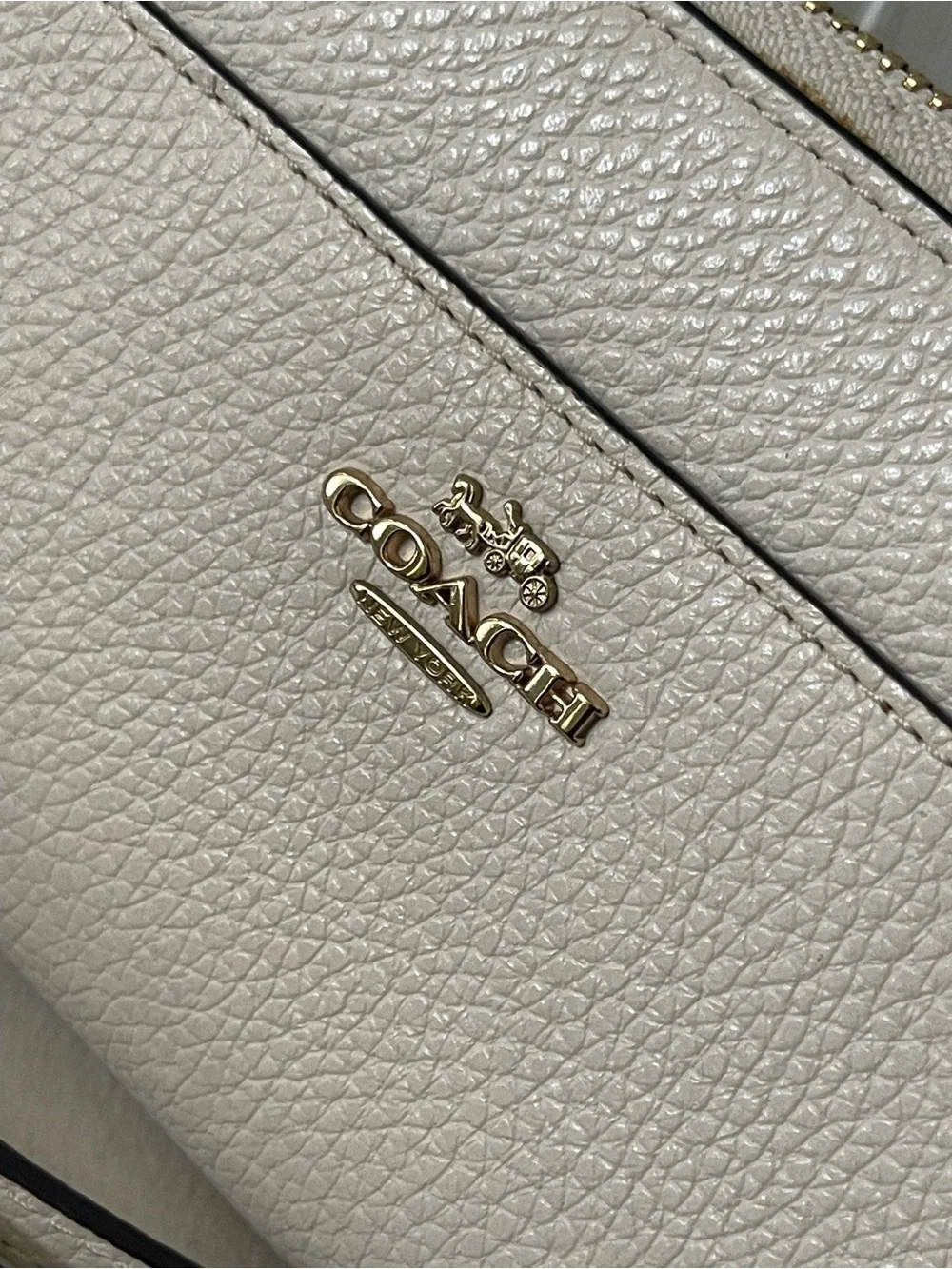Coach Pebbled Leather Wristlet in Cream with Gold Logo